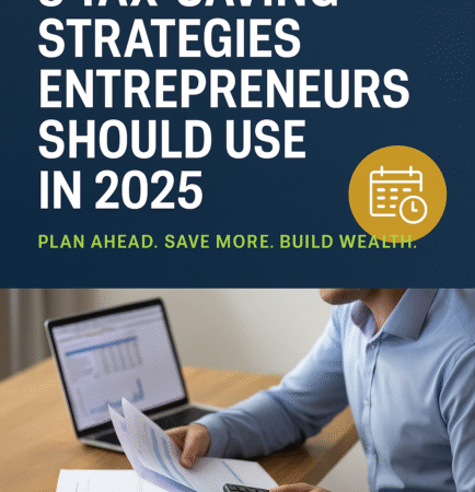 Entrepreneur planning 2025 tax strategy at desk with documents and calculator to reduce tax liabilit